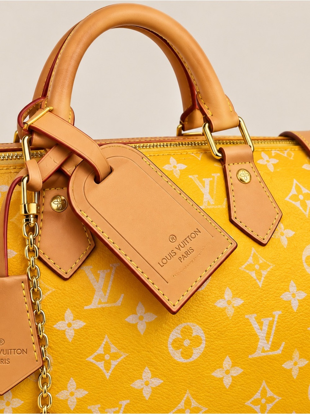 Louis Vuitton Yellow Monogram Speedy Bandoulière Tote with Tan Trim